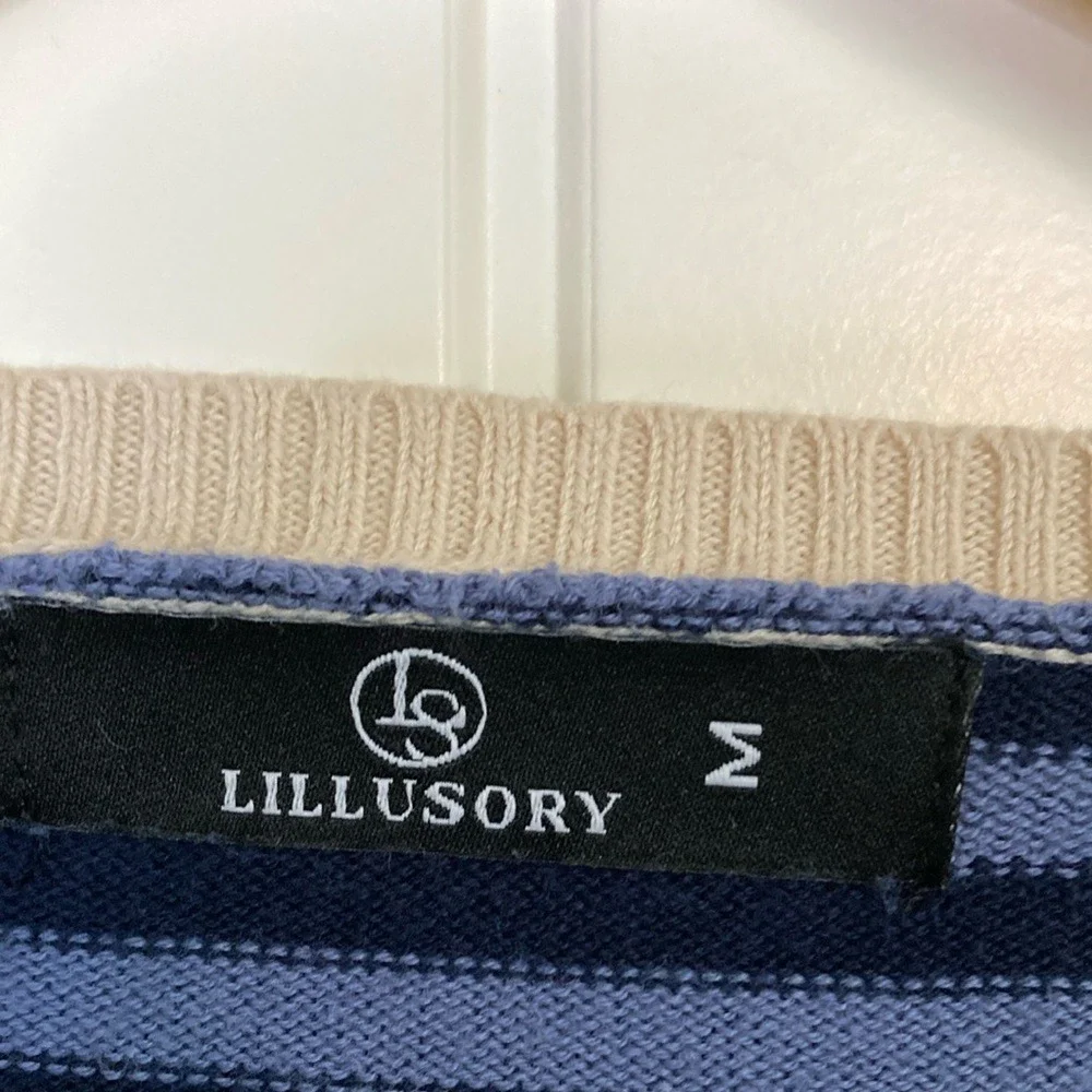 Lillusory‎ Womens Pullover Crew Neck Striped Nautical Sweater Size M Blue Cream